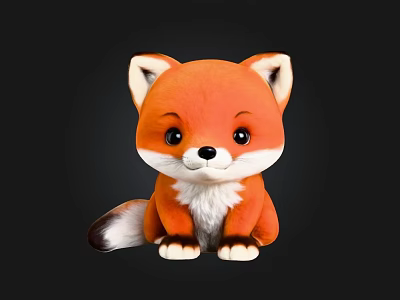 Cute Orange and White Fox Plush Doll with Big Eyes Sitting Pose 3d model