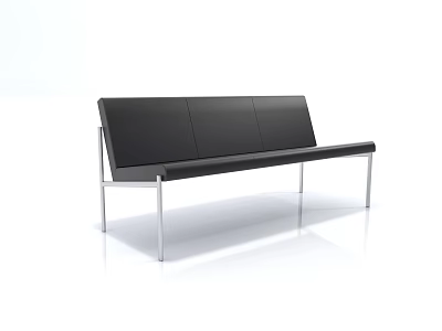 Modern Black Leather Multi Seat Sofa With Sleek Metal Legs For Living Room 3d model