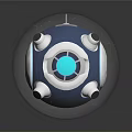 Futuristic Tech Sphere With Blue Glowing Center Transparent Shell And Metallic Accents