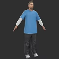 Man In Blue Shirt White Sleeves Black Pants White Shoes Arms Outstretched On Dark Background