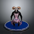 Horned Fantasy Animal With Black Body White Face Pink Patterns Standing On Blue Glowing Base