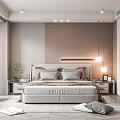 Modern Bedroom Interior With Cozy Bed Nightstands Pendant Light Accent Chair And Rug