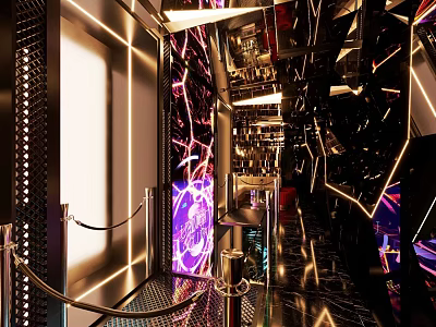 Modern Bar Interior With Neon Lights Geometric Decor And Metallic Surfaces 3d model