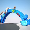 Blue Water Park Archway With Dragon Decorations And Wave Coral Elements 3d model