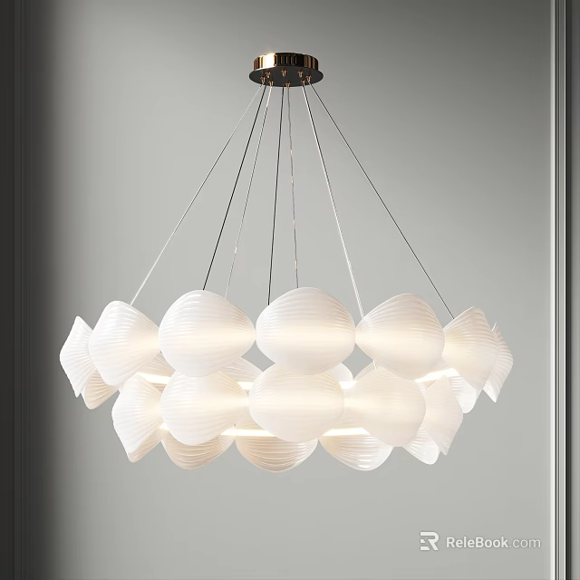 Modern White Shell Shaped Chandelier With Multiple Hanging Shades For Interior Decor 3d model