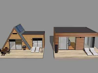 Modern Wooden House Design With Solar Panels Deck Loungers And Large Windows 3d model