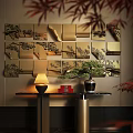 Modern Elegant Gold Panel Wall Decor With Tree Pattern In Living Room Interior 3d model