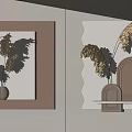 Modern Wall Decor With Arch Design Dried Pampas Grass And Beige Brown Shelves