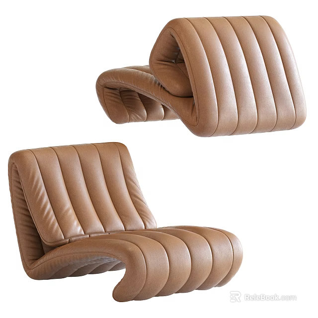 Modern Brown Leather Chaise Lounge With Pleated Design And Comfortable Structure 3d model