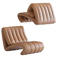 Modern Brown Leather Chaise Lounge With Pleated Design And Comfortable Structure 3d model
