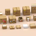 Various Sizes Of Cardboard Boxes With Labels For Household Packaging Storage