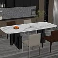 Modern Restaurant Interior With Marble Dining Table Chairs And Decorative Plant
