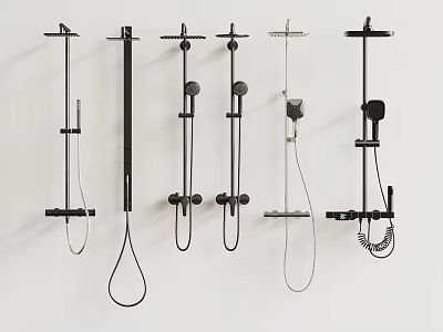 Variety of Modern Wall Mounted Shower Systems with Handheld and Fixed Heads 3d model