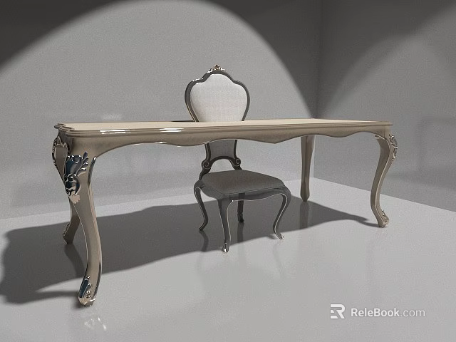 Classic Dining Table Set With Ornate Carved Legs And Upholstered Chair 3d model 