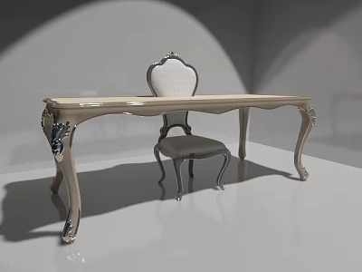 Classic Dining Table Set With Ornate Carved Legs And Upholstered Chair 3d model