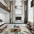 Duplex Living Room Interior Design With Open Layout Chandelier Sofa Coffee Table And Rug