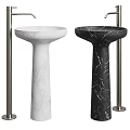 Modern Pedestal Wash Basins With White And Black Marble Finish And Metal Faucets