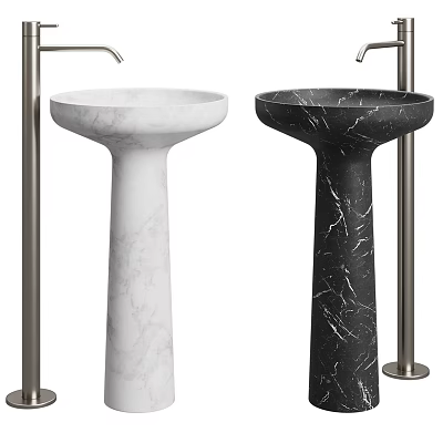 Modern Pedestal Wash Basins With White And Black Marble Finish And Metal Faucets 3d model