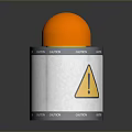 Two White Cylinders With Orange Spheres And Orange Connecting Rod Featuring Warning Signs