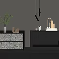 Modern Bedside Tables With Marble Drawers Black Surface Green Plant Table Lamp And Books