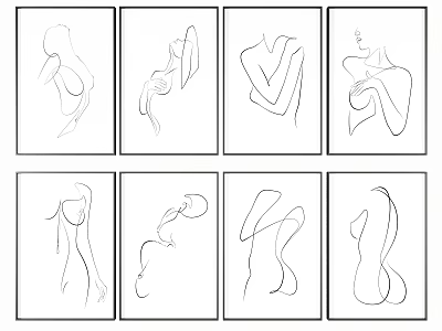 Abstract Female Body Line Art Sketches With Flowing Curves And Minimal Design 3d model