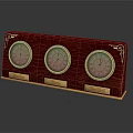 Wooden Household Measuring Device With Three Dials Gold Accents And Decorative Labels
