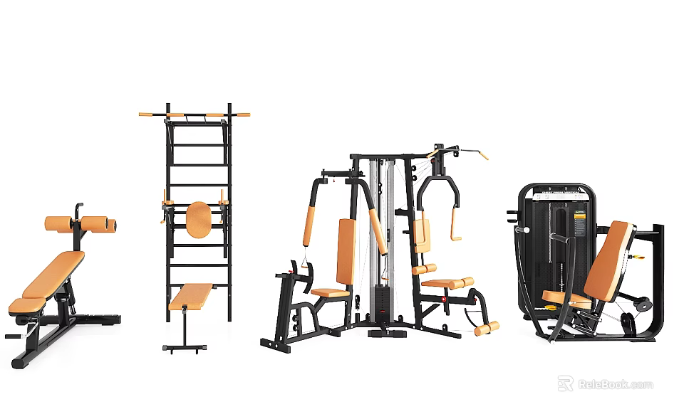 Complete Home Gym Fitness Equipment Collection With Multi Functional Trainer And Benches 3d model 