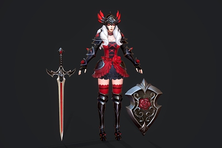 female warrior game character 3d model