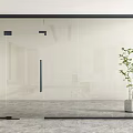 Modern Glass Sliding Door Interior Design With Black Frame And Green Potted Plant