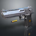Close Up View Of Silver Metallic Pistol Weapon With Detailed Design And Floating Bullet