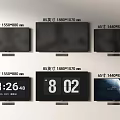 70 Inch 85 Inch 65 Inch TVs Displaying Time Digital Numbers And Earth