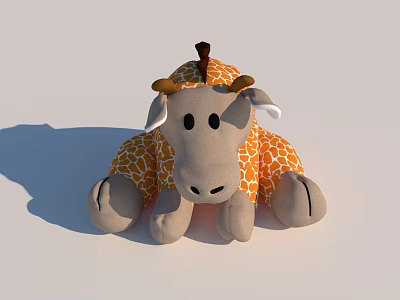 Giraffe Plush Toy With Orange Spotted Pattern And Soft Gray Body 3d model