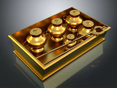 Elegant Golden Tea Set With Teapots Cups And Decorative Serving Tray 3d model