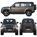 Gray Land Rover Defender Front And Rear Views 3d model