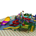 Colorful Water Park Play Equipment With Slides Pool Umbrellas And Frog Structure