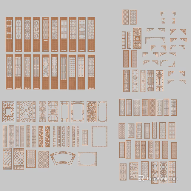 Different Decorative Interior Partition Designs With Wooden Carved Patterns And Styles 3d model