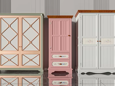 Colorful Vintage Wardrobes With Decorative Doors Drawers And Classic Design Details 3d model