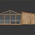 Decorative Ornament Set with Wooden Frame Glass Panels and Blue Roof Design