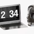 Sleek Modern Laptop Setup With Headphones On Stand And Digital Screen