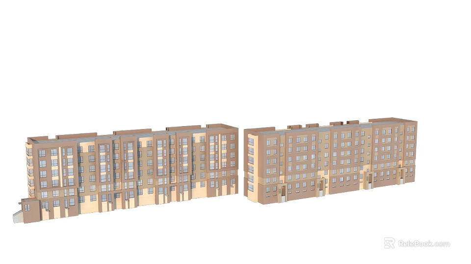 Modern Multi story Residential Building Exterior With Brown Beige Facade And Row Windows 3d model 