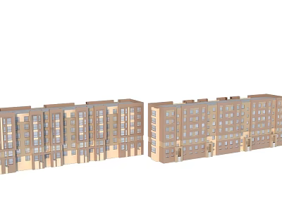 Modern Multi story Residential Building Exterior With Brown Beige Facade And Row Windows 3d model
