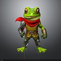 Cartoon Green Frog Character With Red Scarf Yellow Vest And Metal Armored Limbs