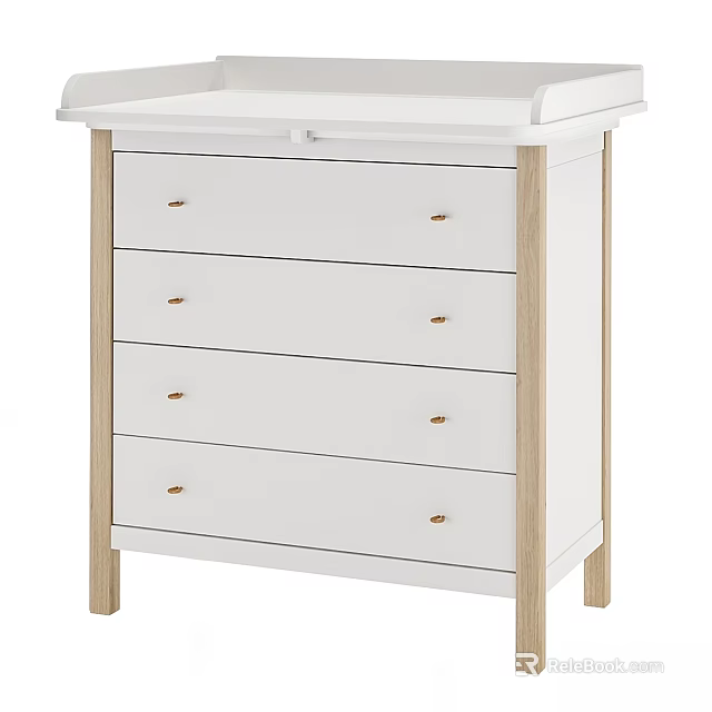 Simple Style Children's Bed With White Finish Wooden Legs And Practical Storage Drawers 3d model 
