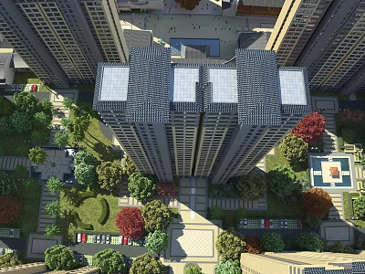 Aerial View Urban Planning With High Rise Buildings Green Spaces And Open Squares 3d model
