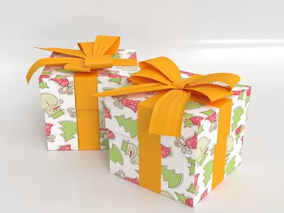 Decorative Gift Boxes with Cartoon Pattern Wrapping Paper and Orange Bows for Everyday Use 3d model