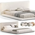 Minimalist Modern Bed With Upholstered Headboard Neutral Pillows And Knit Blanket