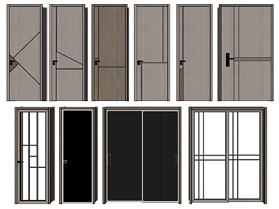 Modern Hinged Door Collection With Various Wooden Glass And Black Designs 3d model