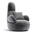 Modern Gray Fabric Single Sofa With Rounded Design And Striped Pillow 3d model