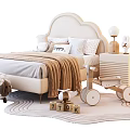 Beige Kids Bed With Cloud Shaped Headboard Happy Pillow Plush Sheep Alphabet Blocks Wooden Walker