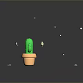 Adorable Green Cactus in Terracotta Pot with Star Decorations on Dark Background